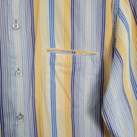 TOMMY BAHAMA Orange Blue Striped Long Sleeve Silk Blend Button Shirt SIZE LARGE - Picture 5 of 16